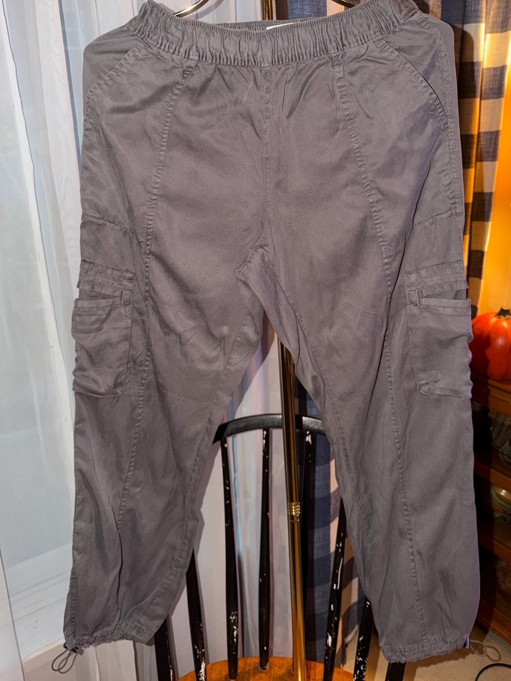 Women’s Casual Elastic-Waist Cargo Pants - Gray